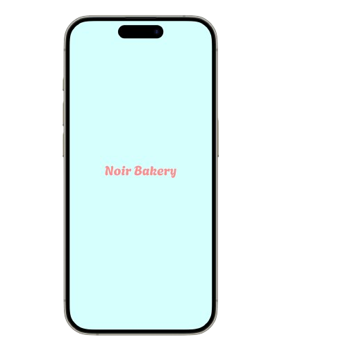 Noir Bakery splash screen with the wordmark centered on a pale aqua background