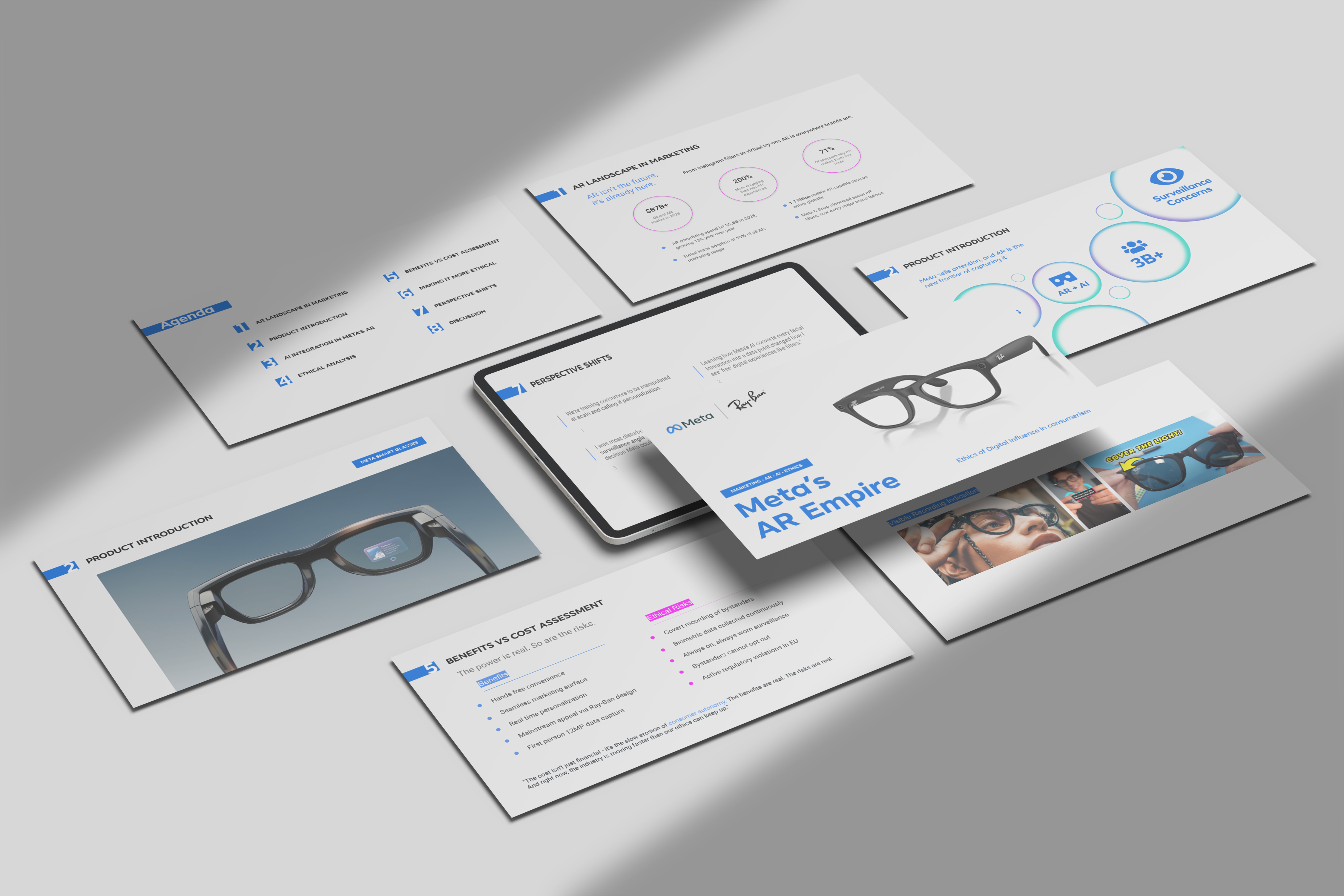 Perspective mockup of the Meta's AR Empire presentation slides