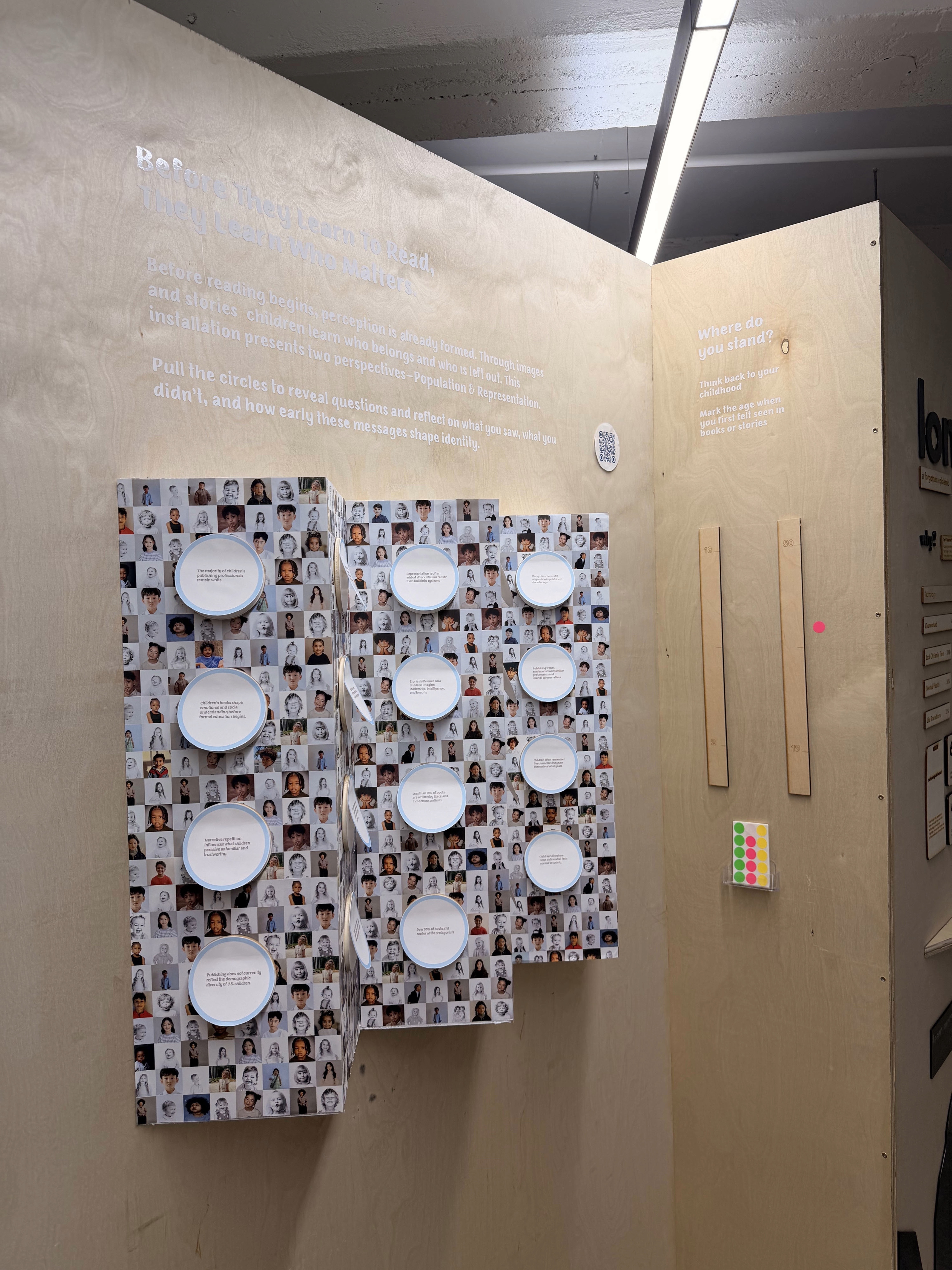 Angled view of the installation panels and pull-circles